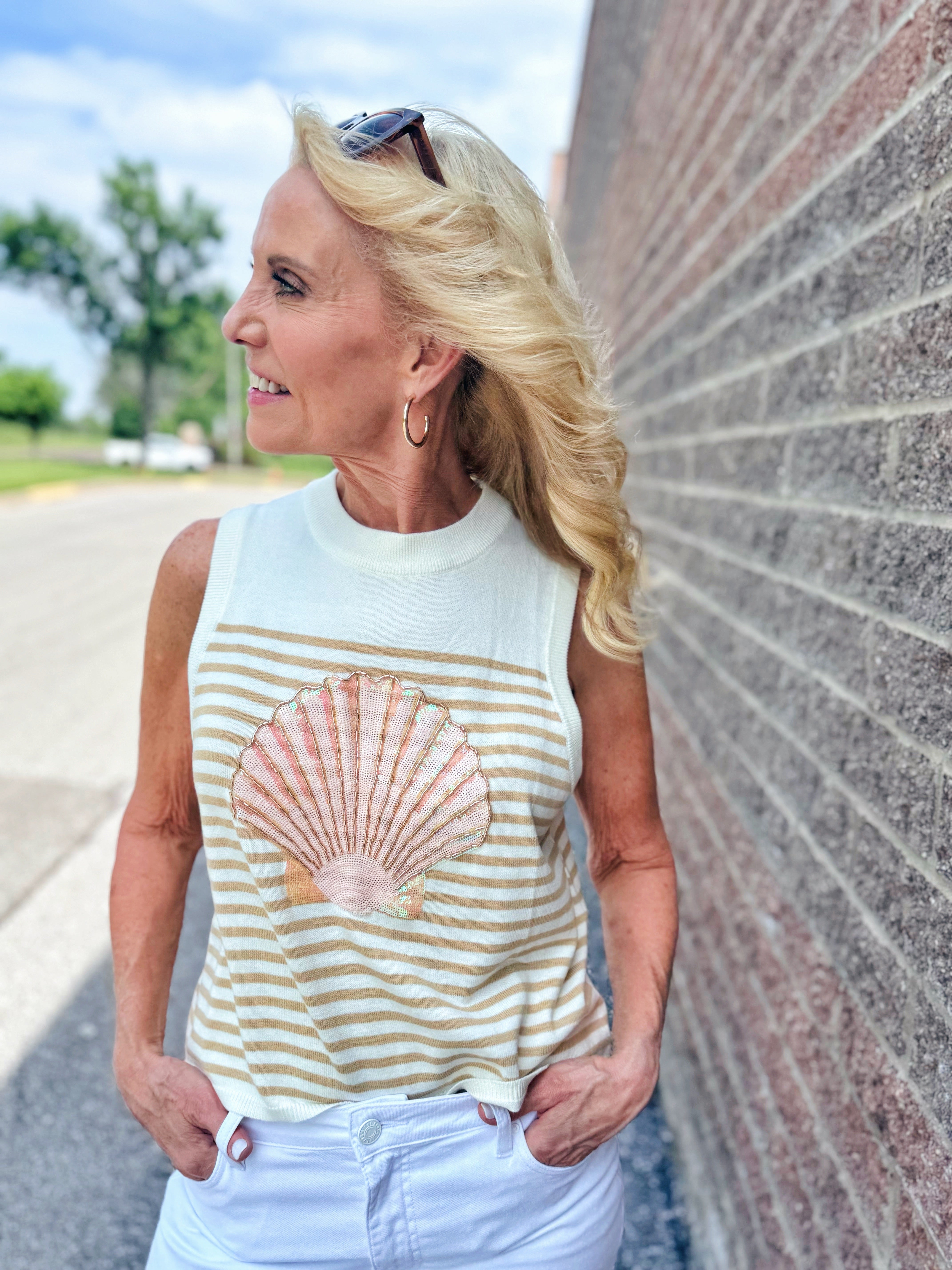 Queen of Sparkles Stripe Knit Tank with Beaded Shell