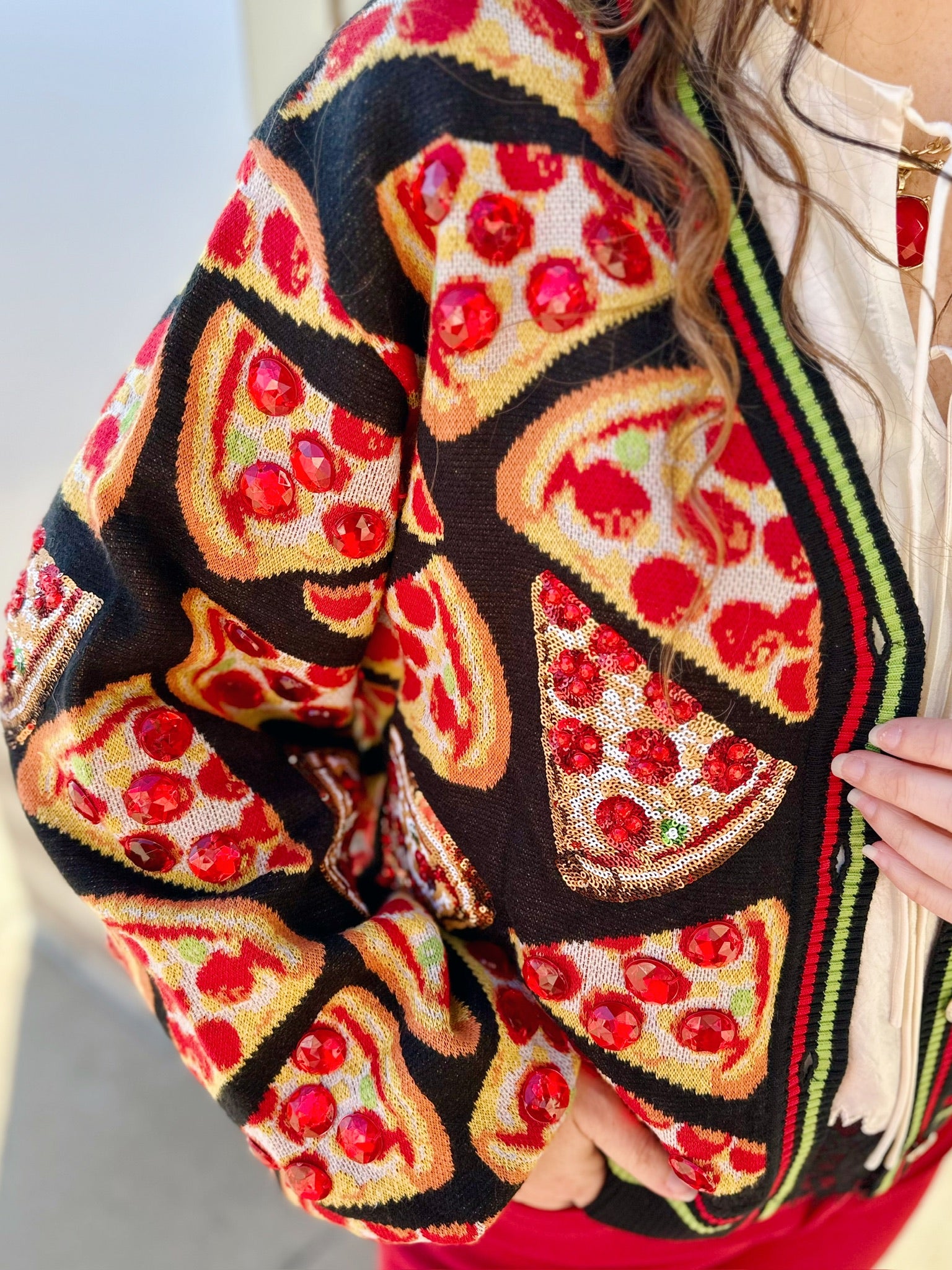 Queen of Sparkles Pizza Cardigan - Amelia's Boutique