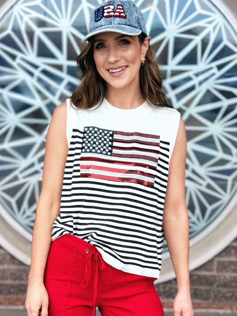 Women’s American Flag Knit Tank Queen of Sparkles