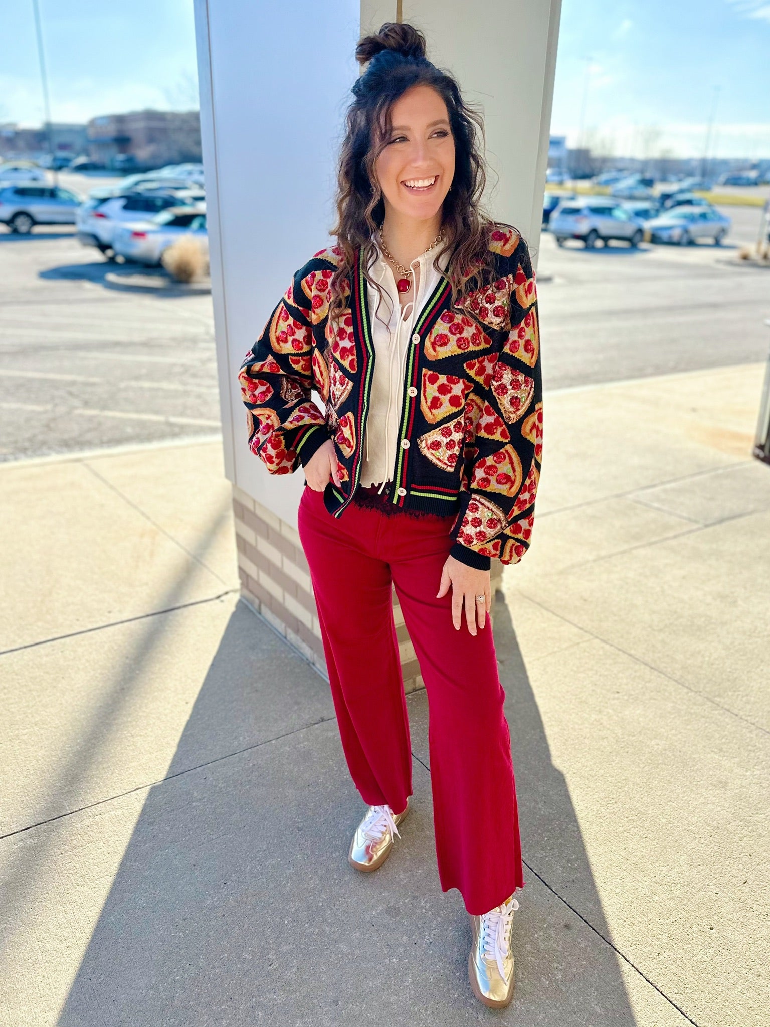 Queen of Sparkles Pizza Cardigan - Amelia's Boutique