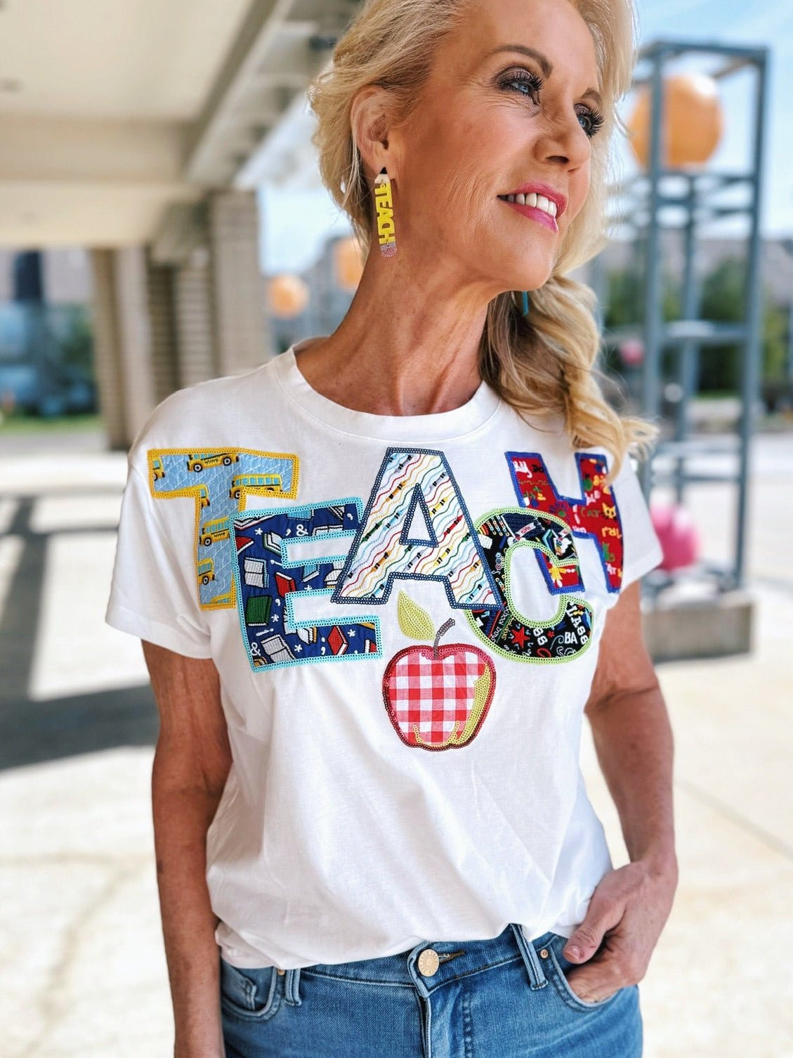 Queen of Sparkles TEACH Women's Tee in White - Amelia's Boutique
