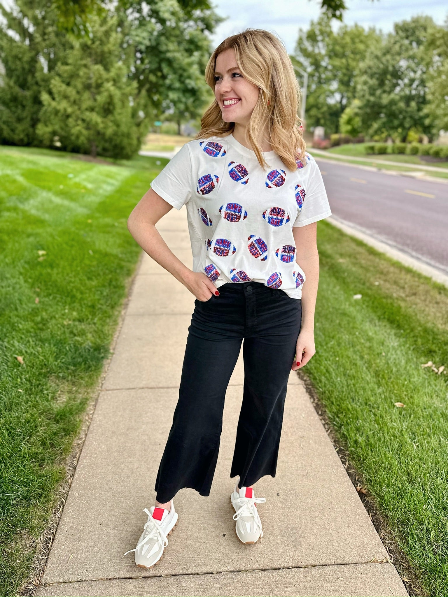 KU Scattered Footballs Queen of Sparkles x Amelia's Boutique