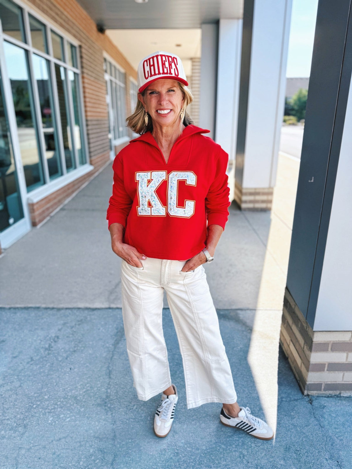 Gem KC V Neck Sweatshirt - Queen of Sparkles x Amelia's Boutique - Amelia's Boutique