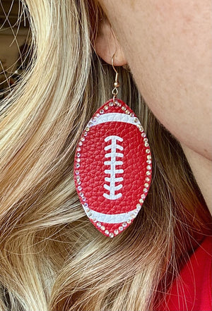 Red Leather and Rhinestone Football Earrings