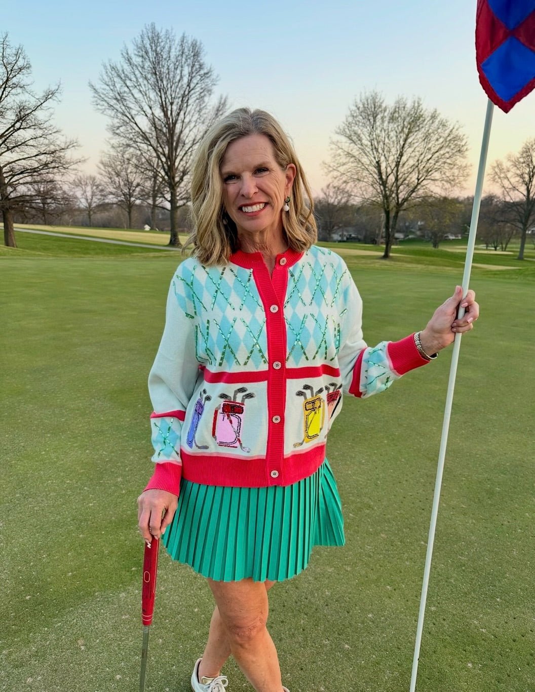 Queen of Sparkles Argyle Golf Knit Cardigan - Amelia's Boutique
