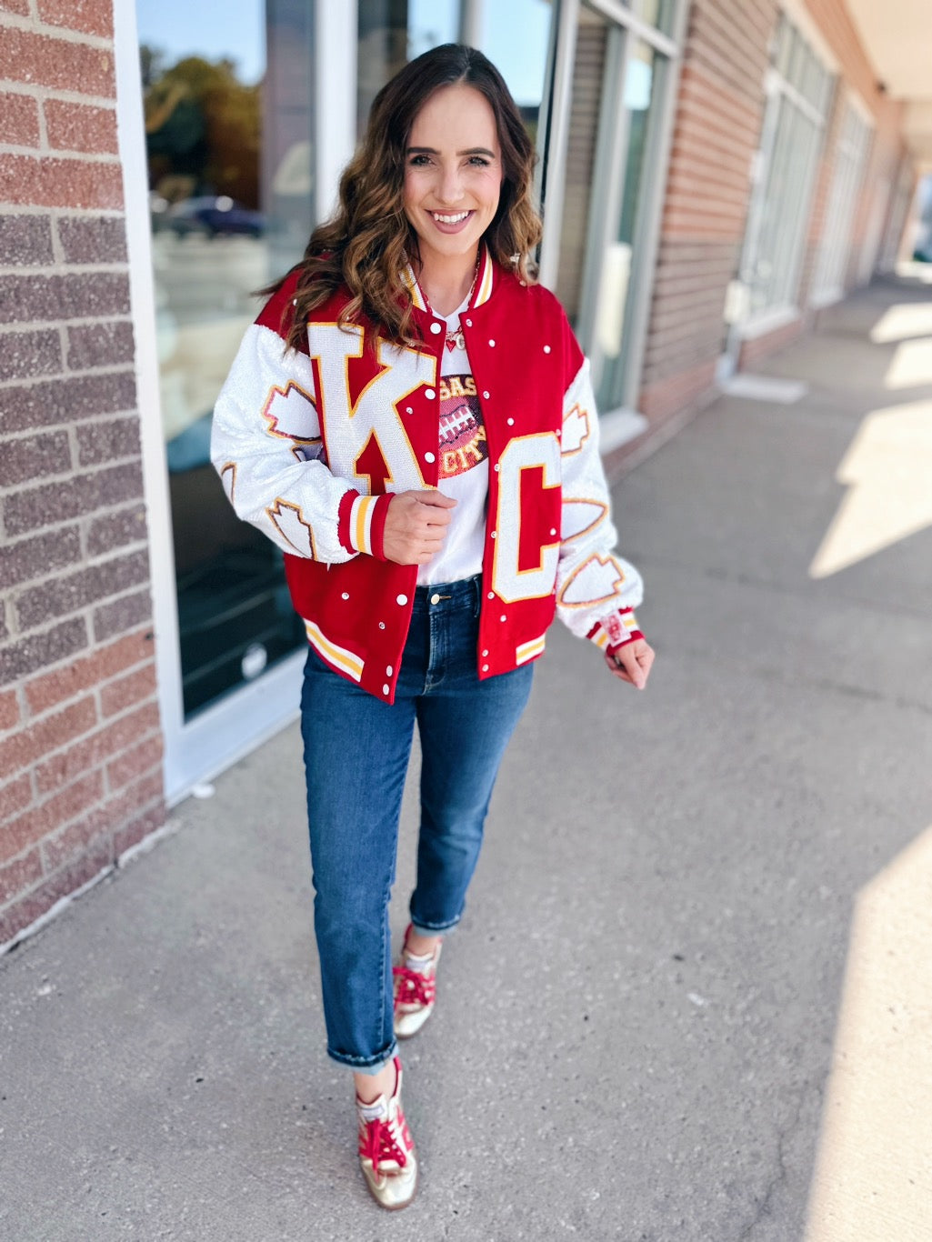Queen of Sparkles x Amelia's Boutique Kansas City Varsity Bomber Jacket