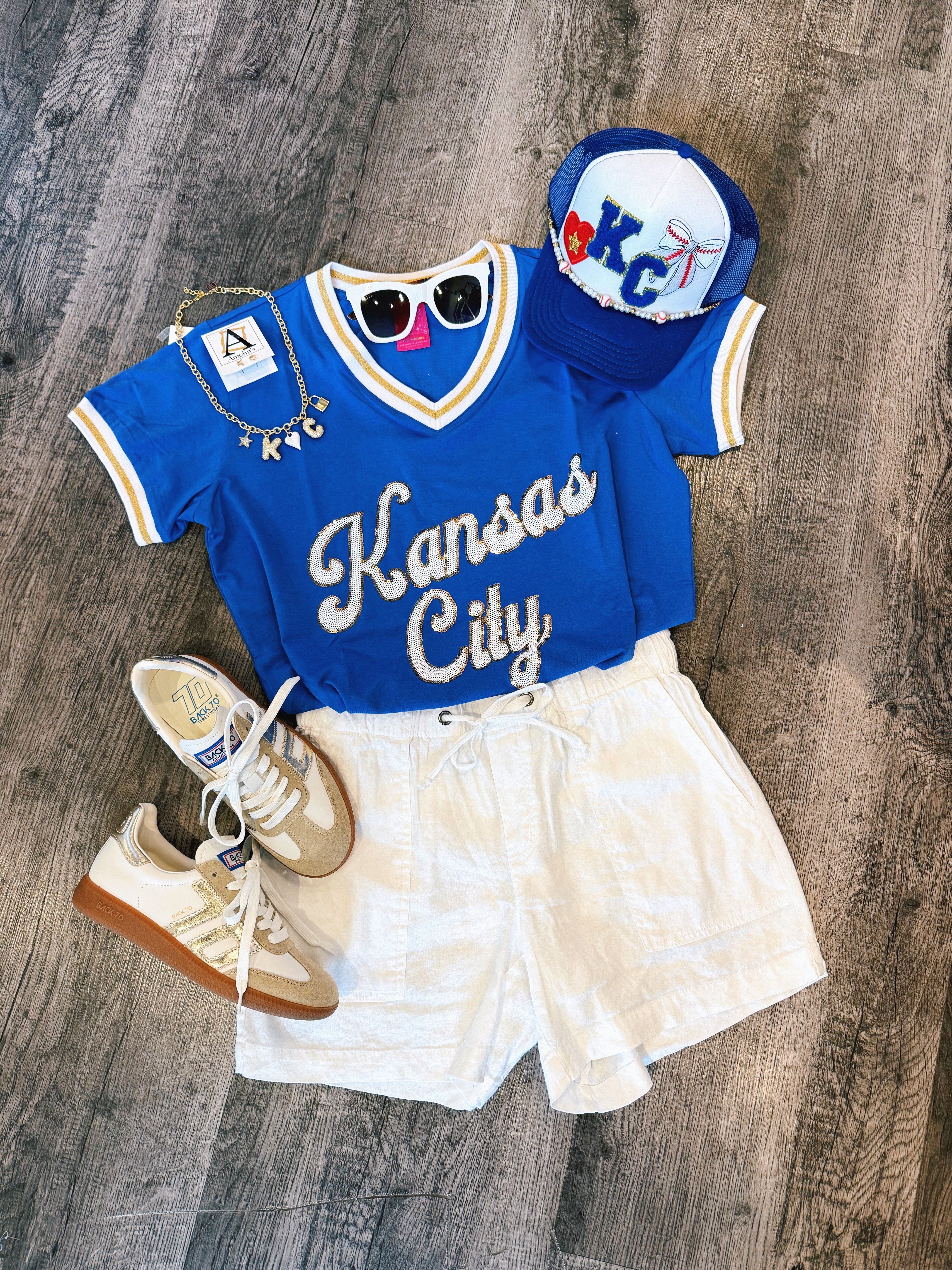 Queen of Sparkles Custom Kansas City Script Tee in Blue
