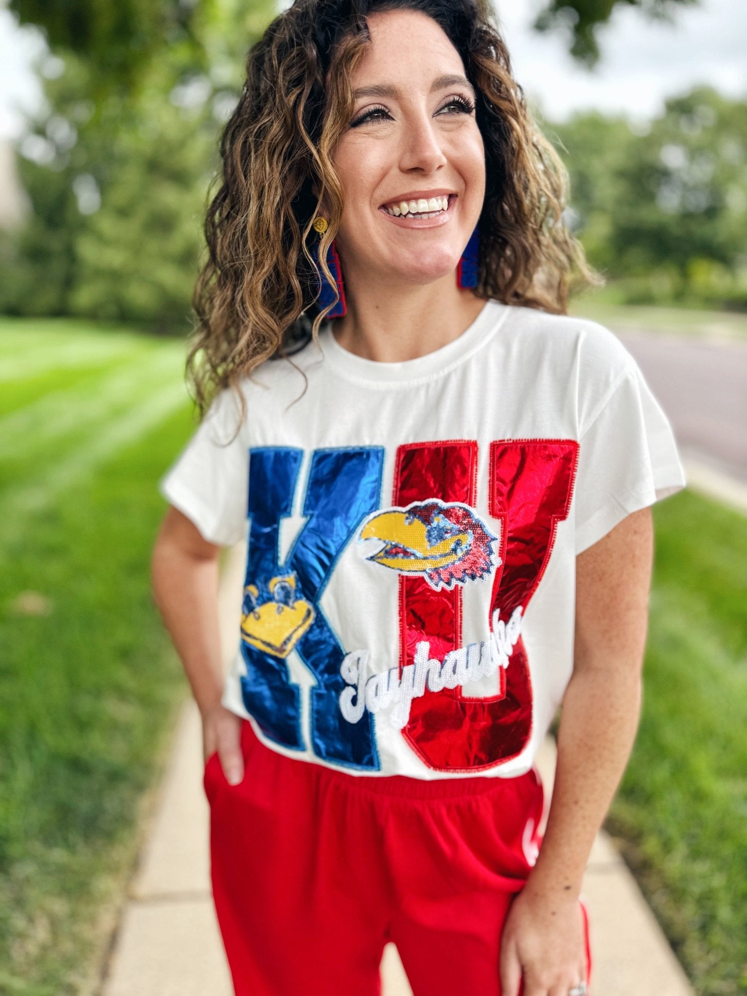 Licensed KU Metallic Tee by Queen of Sparkles - Amelia's Boutique