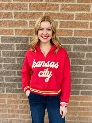 Queen of Sparkles X Amelia's Boutique - Fuzzy Kansas City Script Sweatshirt