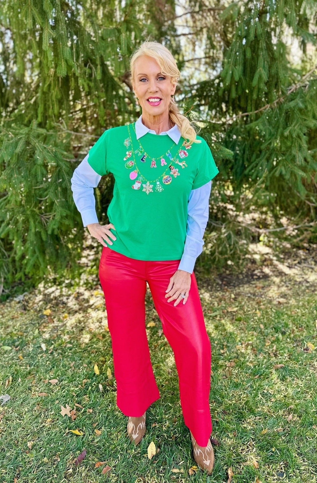 Queen of Sparkles Merry Charm Necklace Tee - Amelia's Boutique