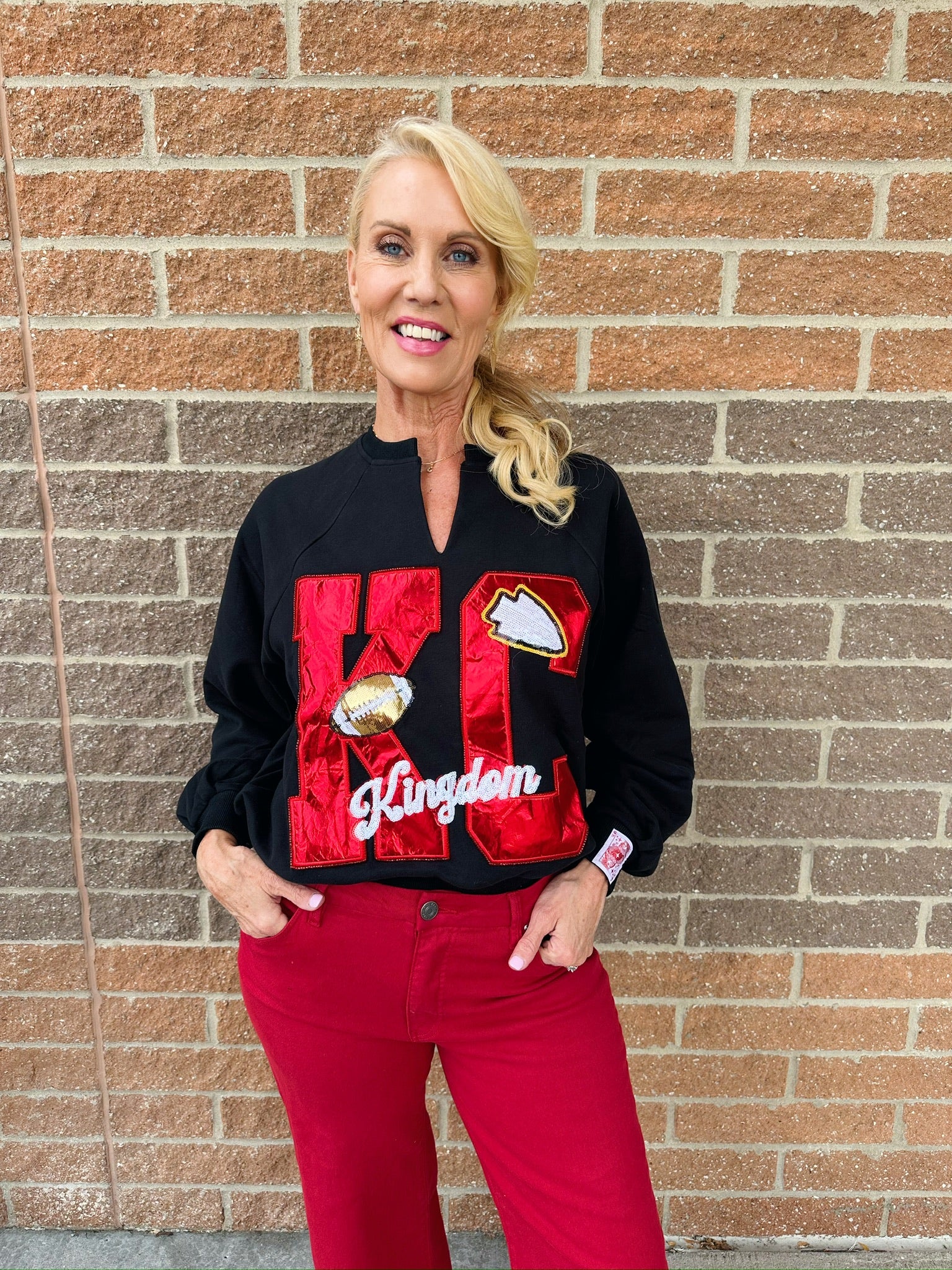 Red KC Metallic Kingdom Sweatshirt - Queen of Sparkles x Amelia's Boutique - Amelia's Boutique