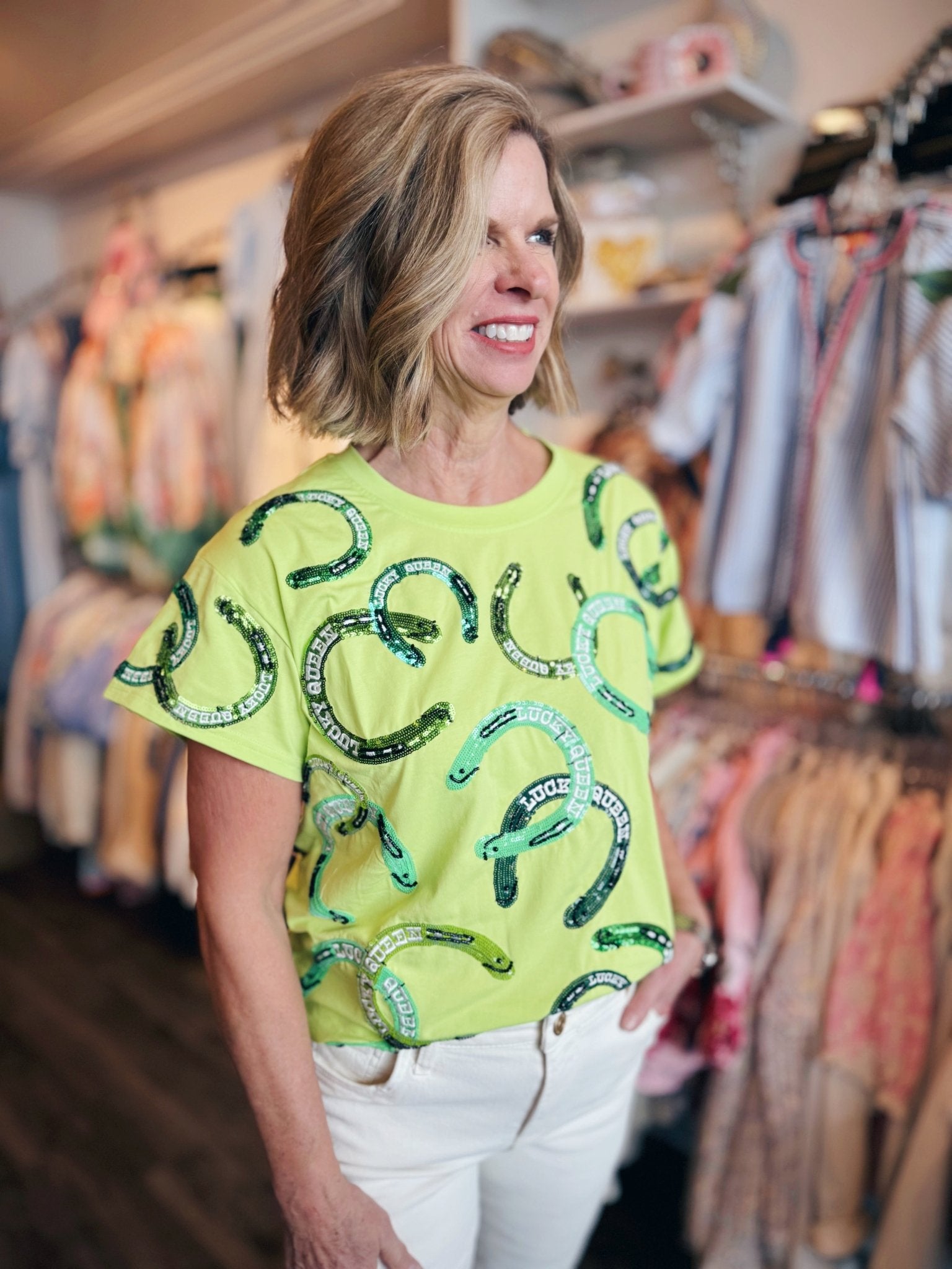 Queen of Sparkles Lucky Horseshoe Tee - Amelia's Boutique