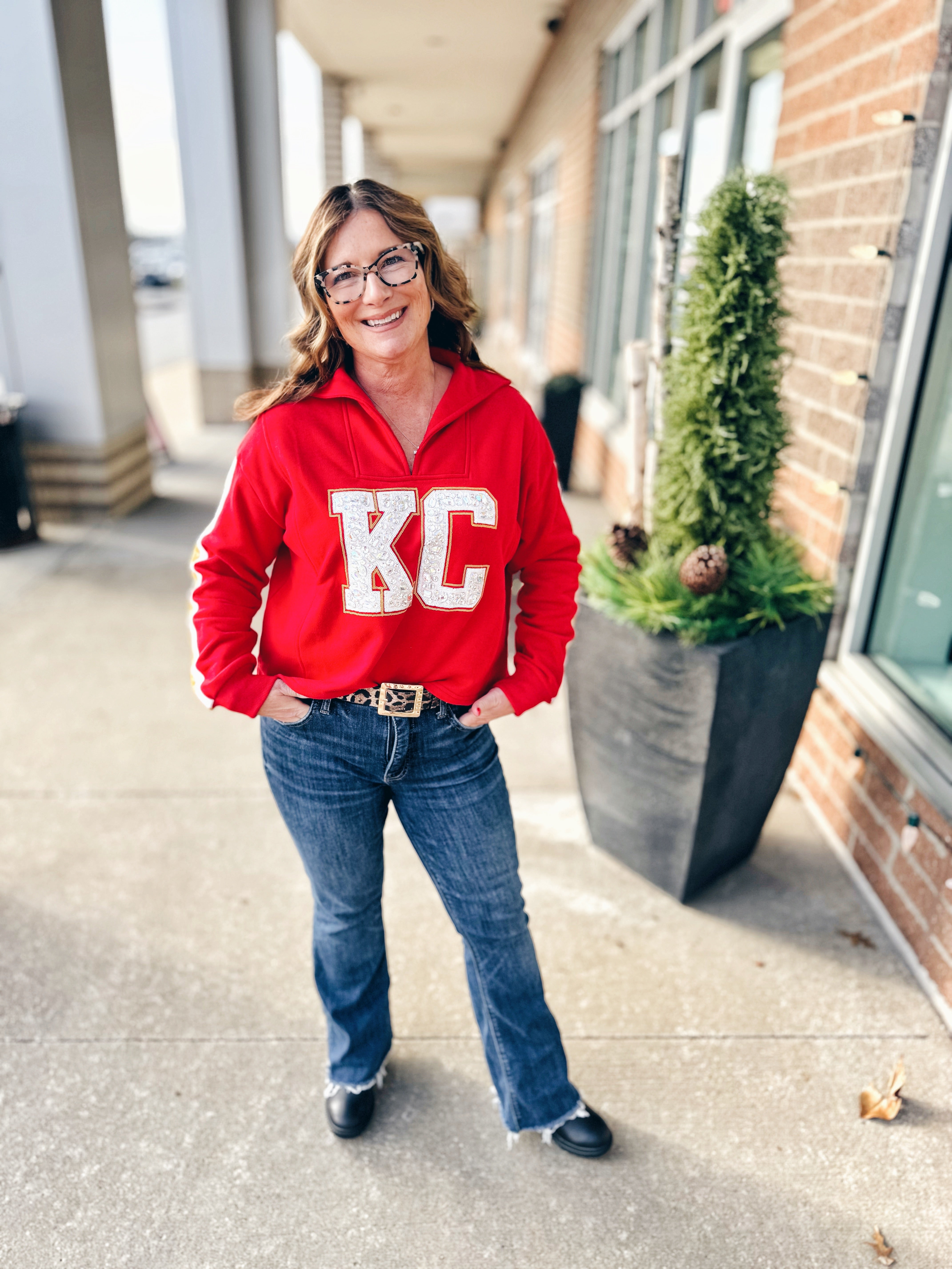 Gem KC V Neck Sweatshirt - Queen of Sparkles x Amelia's Boutique