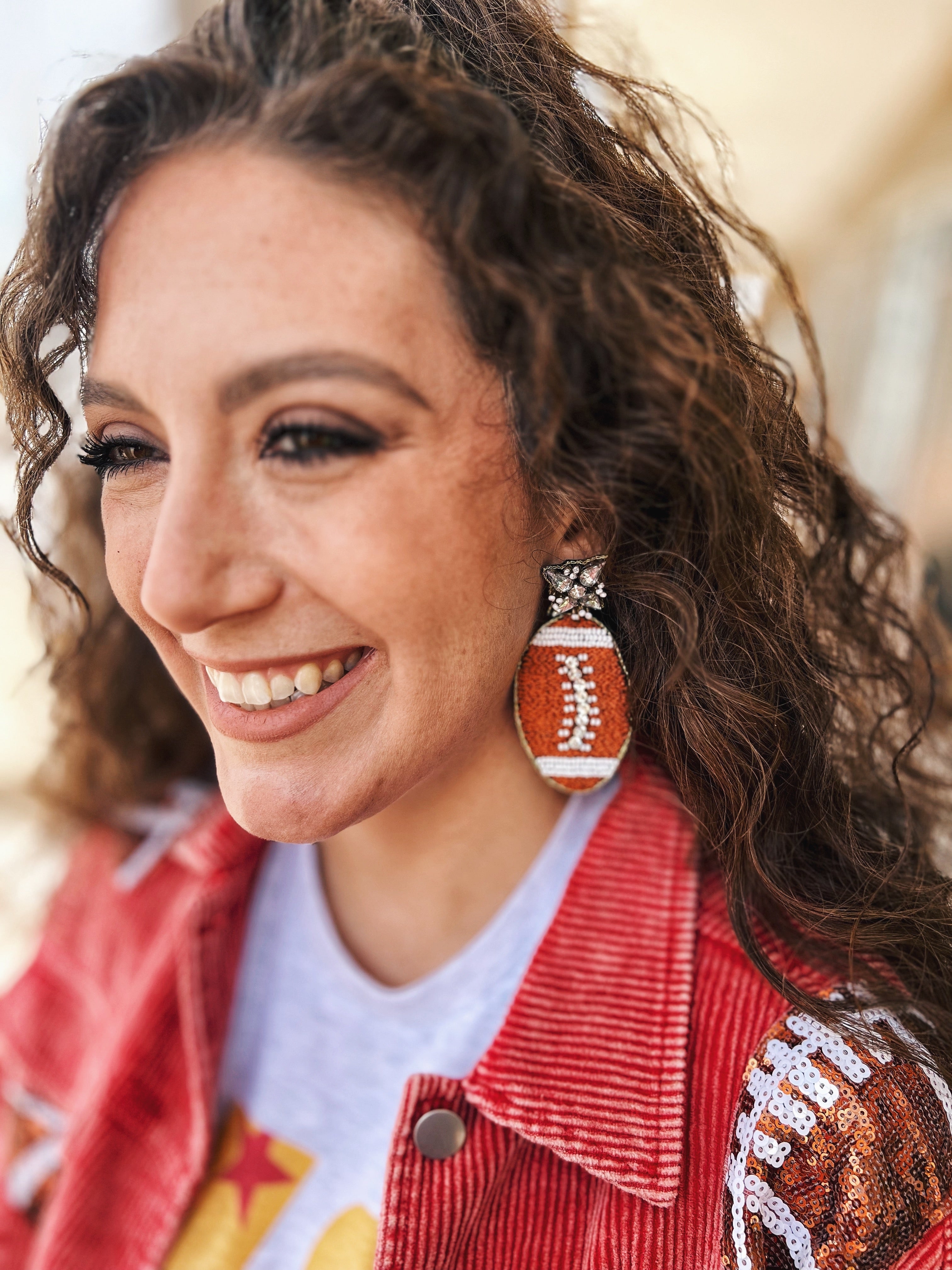 Embroidered Large Brown Football Earrings