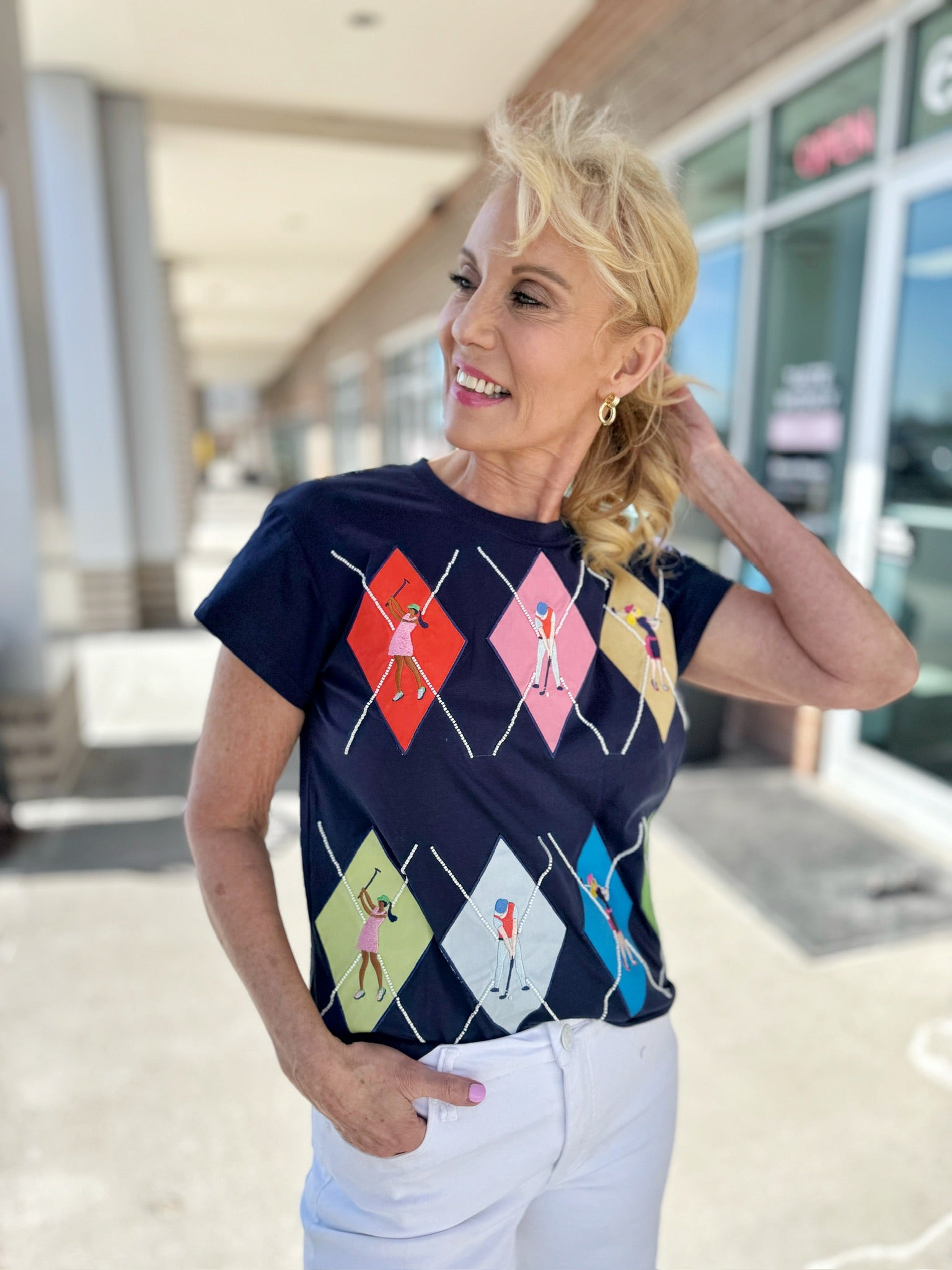 Queen of Sparkles Argyle Golfer Tee - Amelia's Boutique