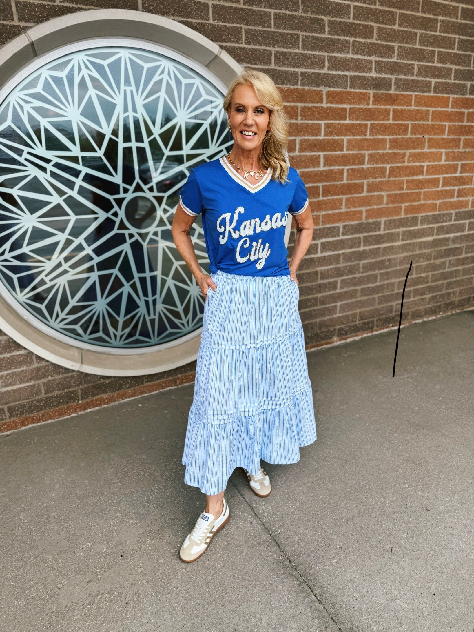 Queen of Sparkles Custom Kansas City Script Tee in Blue