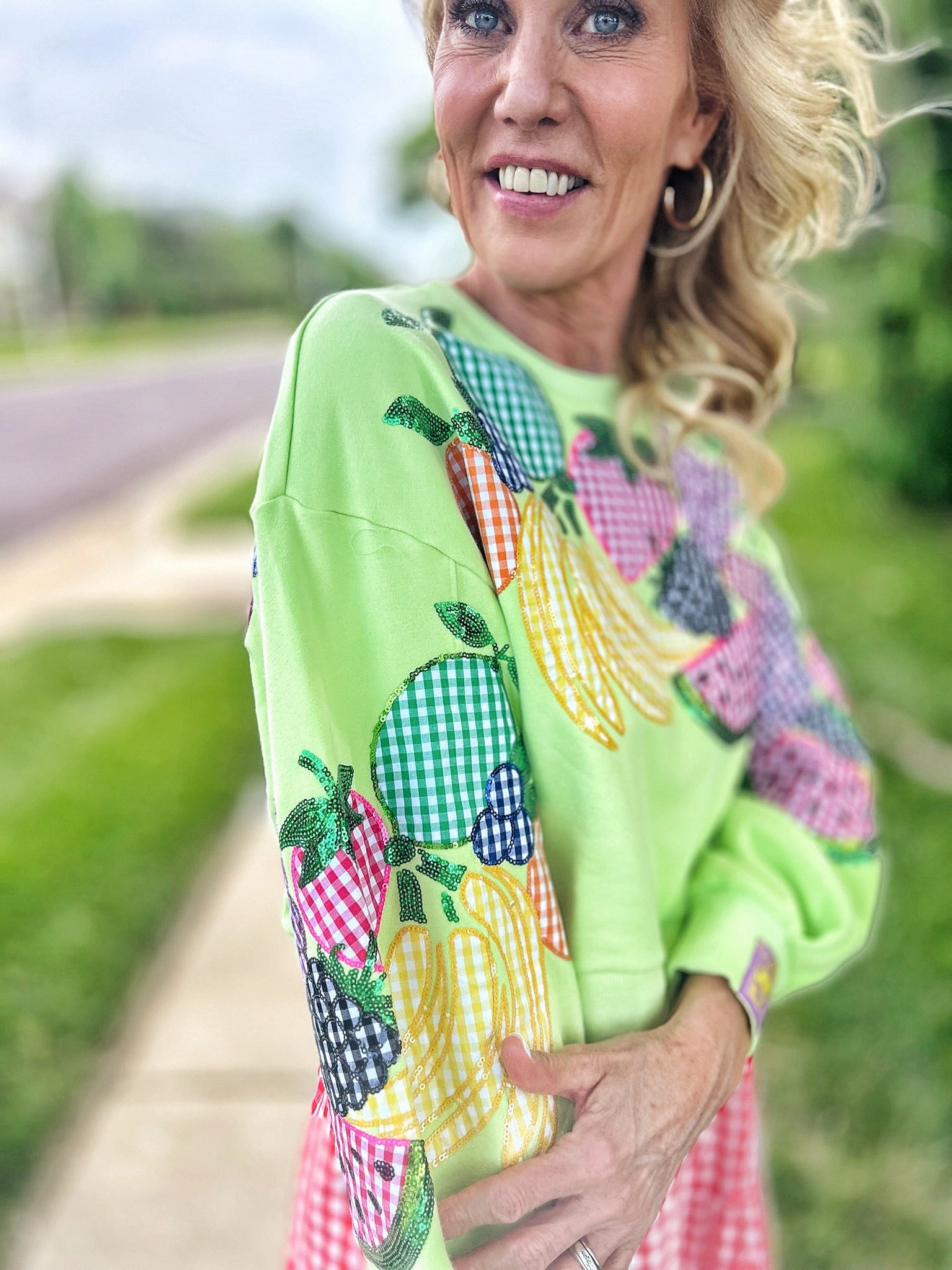 Queen of Sparkles Gingham Fruit Women’s Sweatshirt