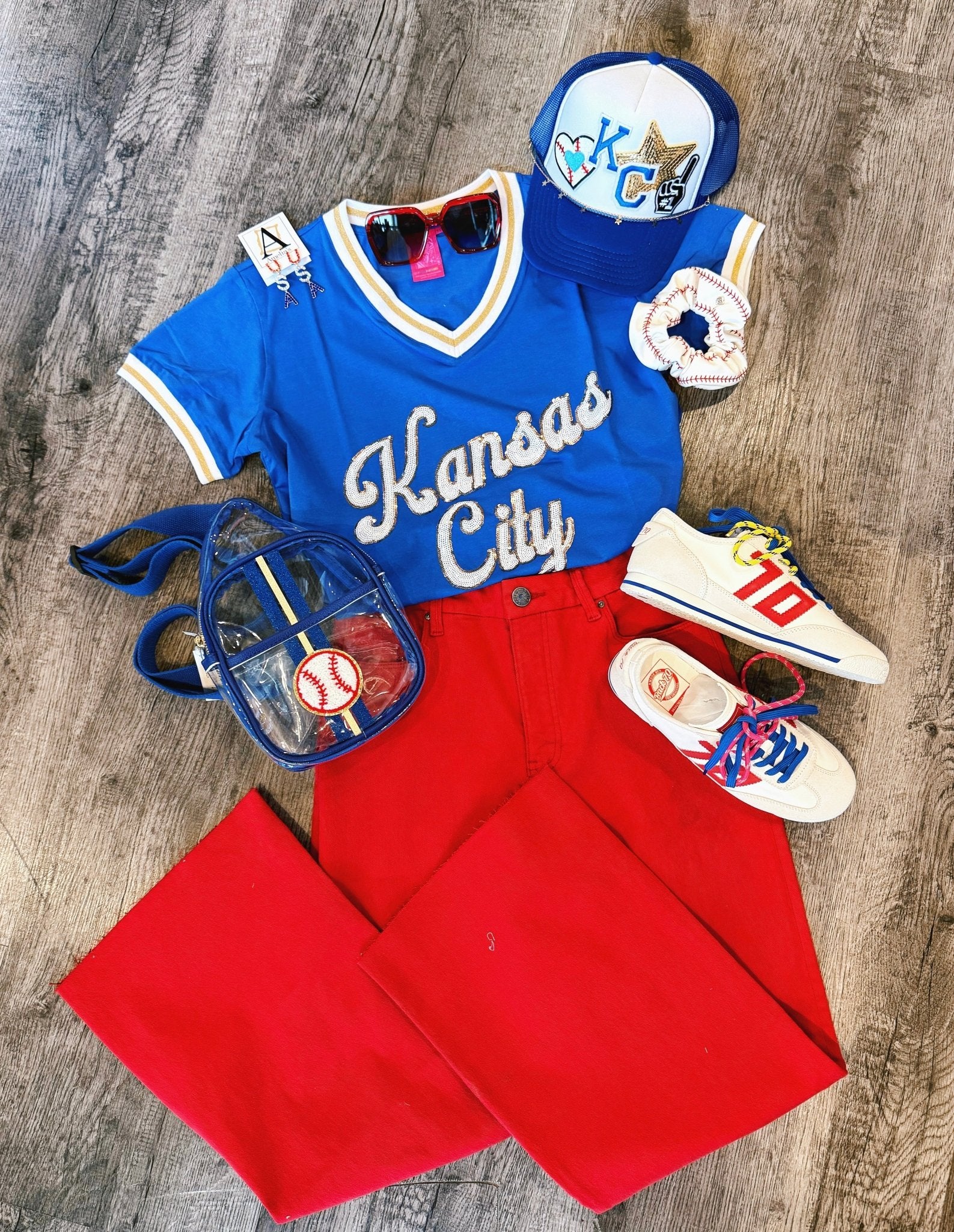 Queen of Sparkles Custom Kansas City Script Tee in Blue - Amelia's Boutique