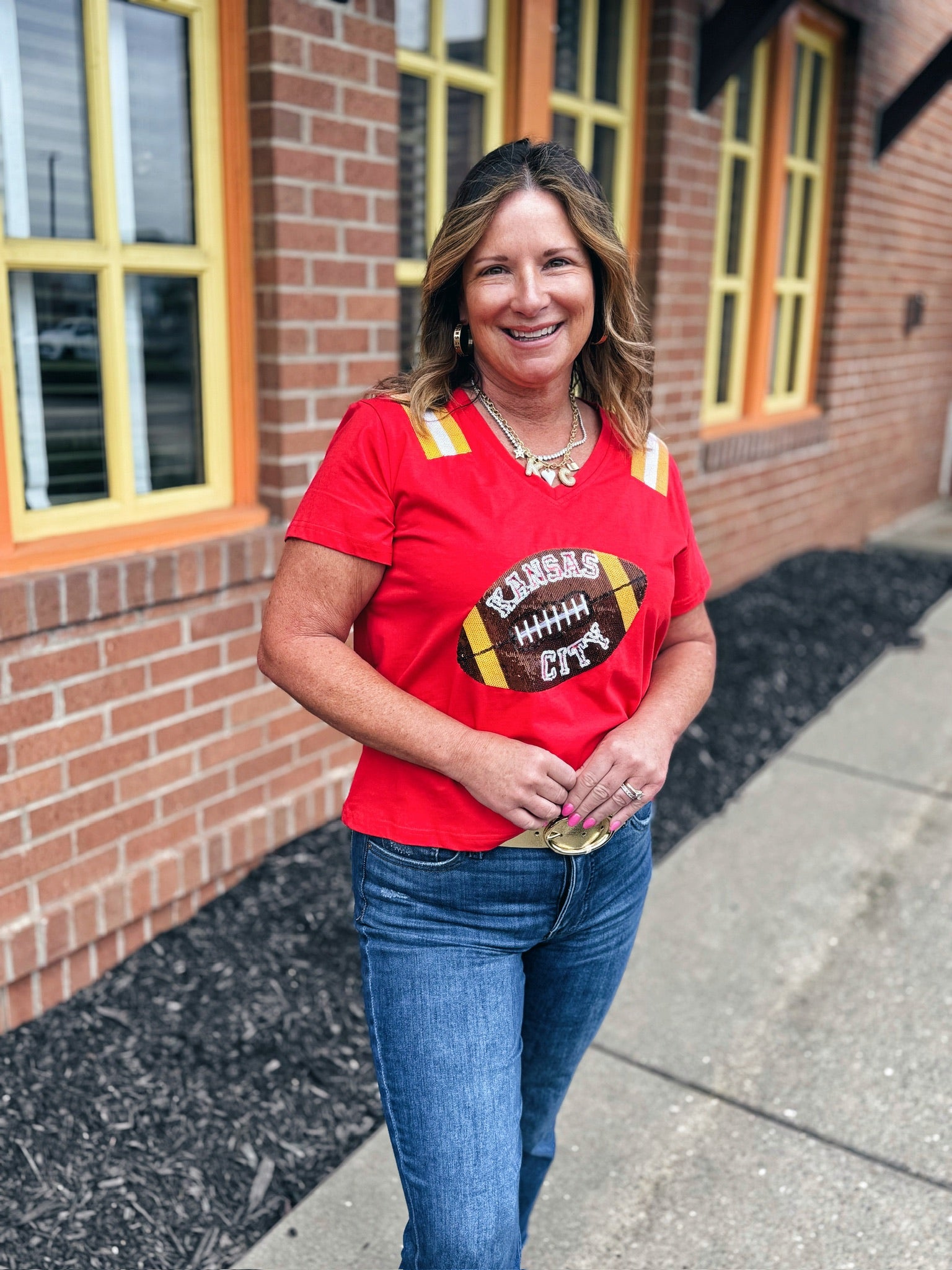 Queen of Sparkles x Amelia’s Boutique Red KC Football Tee