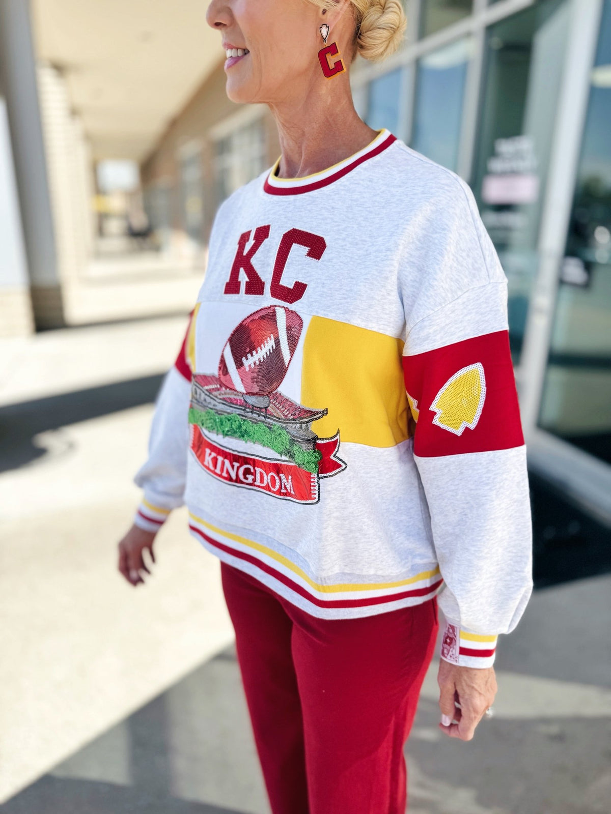 KC Stadium Football Sweatshirt - Queen of Sparkles x Amelia's Boutique - Amelia's Boutique