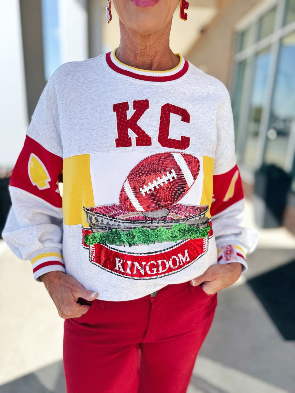 KC Stadium Football Sweatshirt - Queen of Sparkles x Amelia's Boutique - Amelia's Boutique