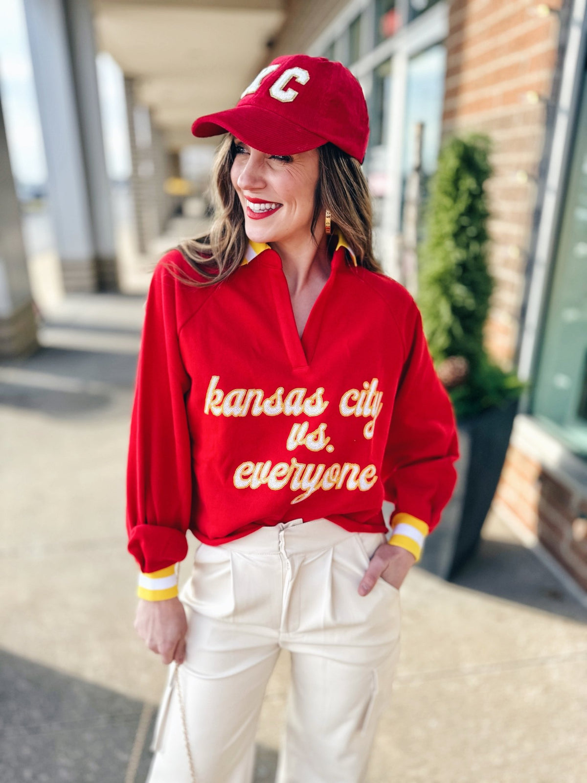 Collared Kansas City Vs. Everyone Sweatshirt Queen of Sparkles x Amelia's - Amelia's Boutique