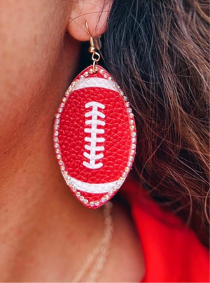 Red Leather and Rhinestone Football Earrings