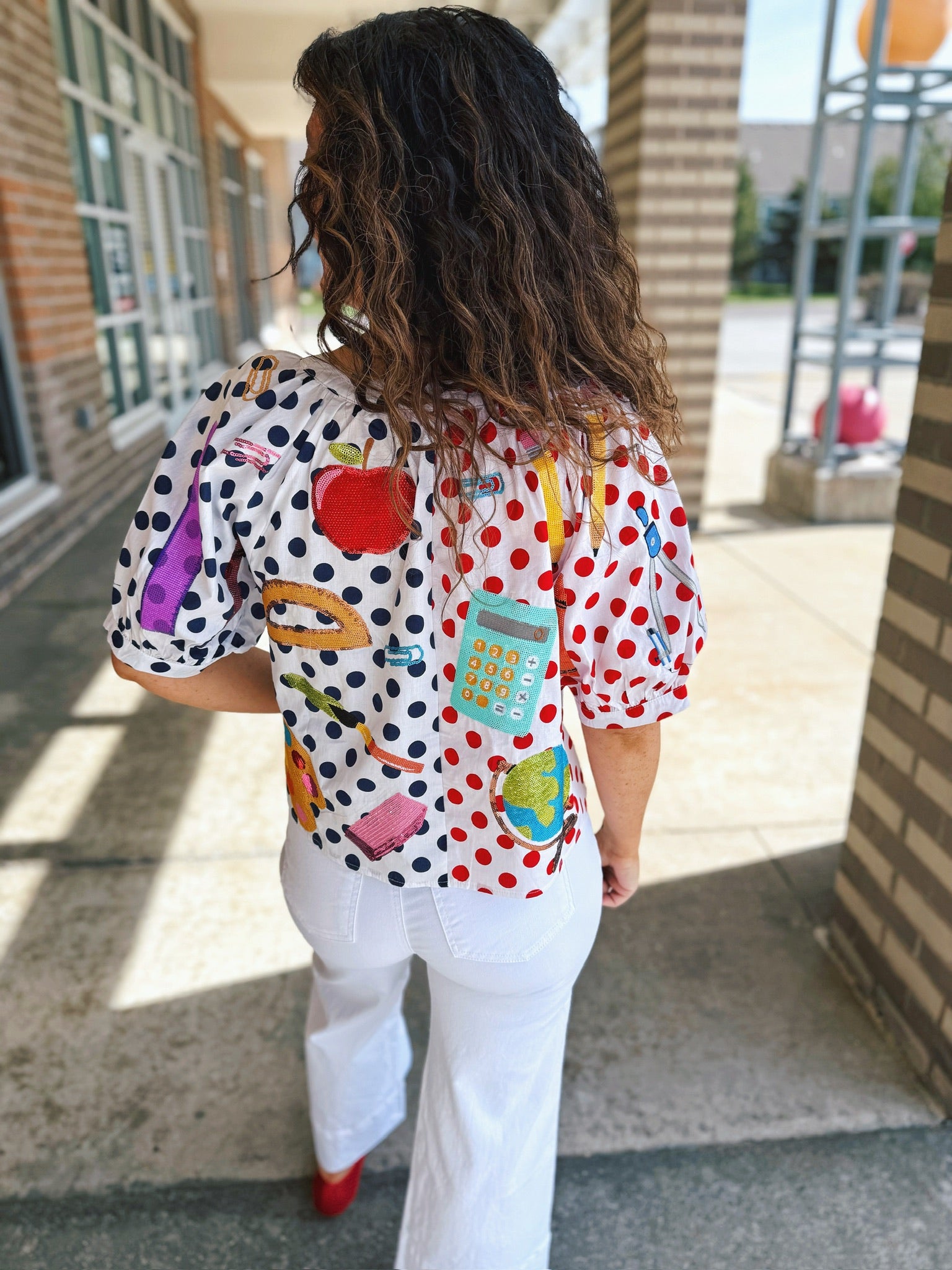 Queen of Sparkles Polka Dot Teacher Blouse with Buttons