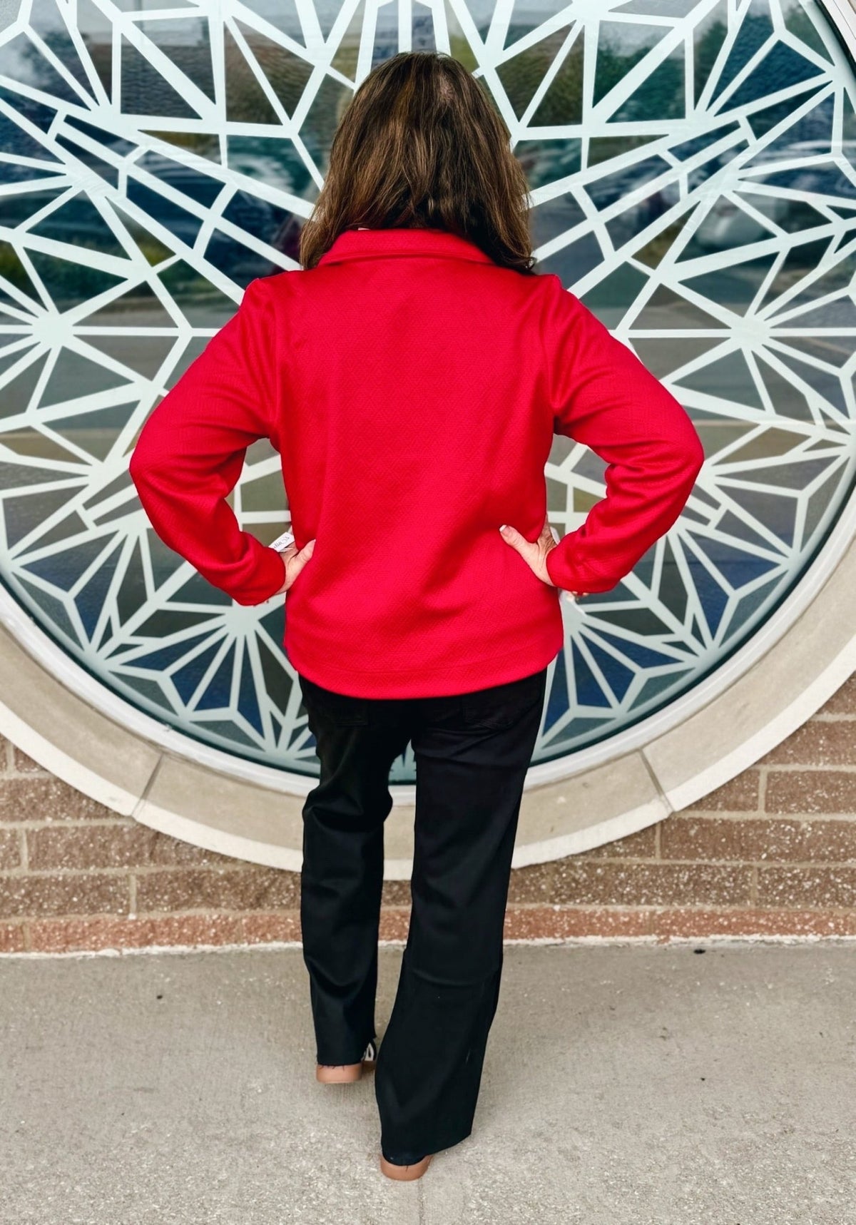 Half Zip Red Textured Long Sleeve Top - Amelia's Boutique