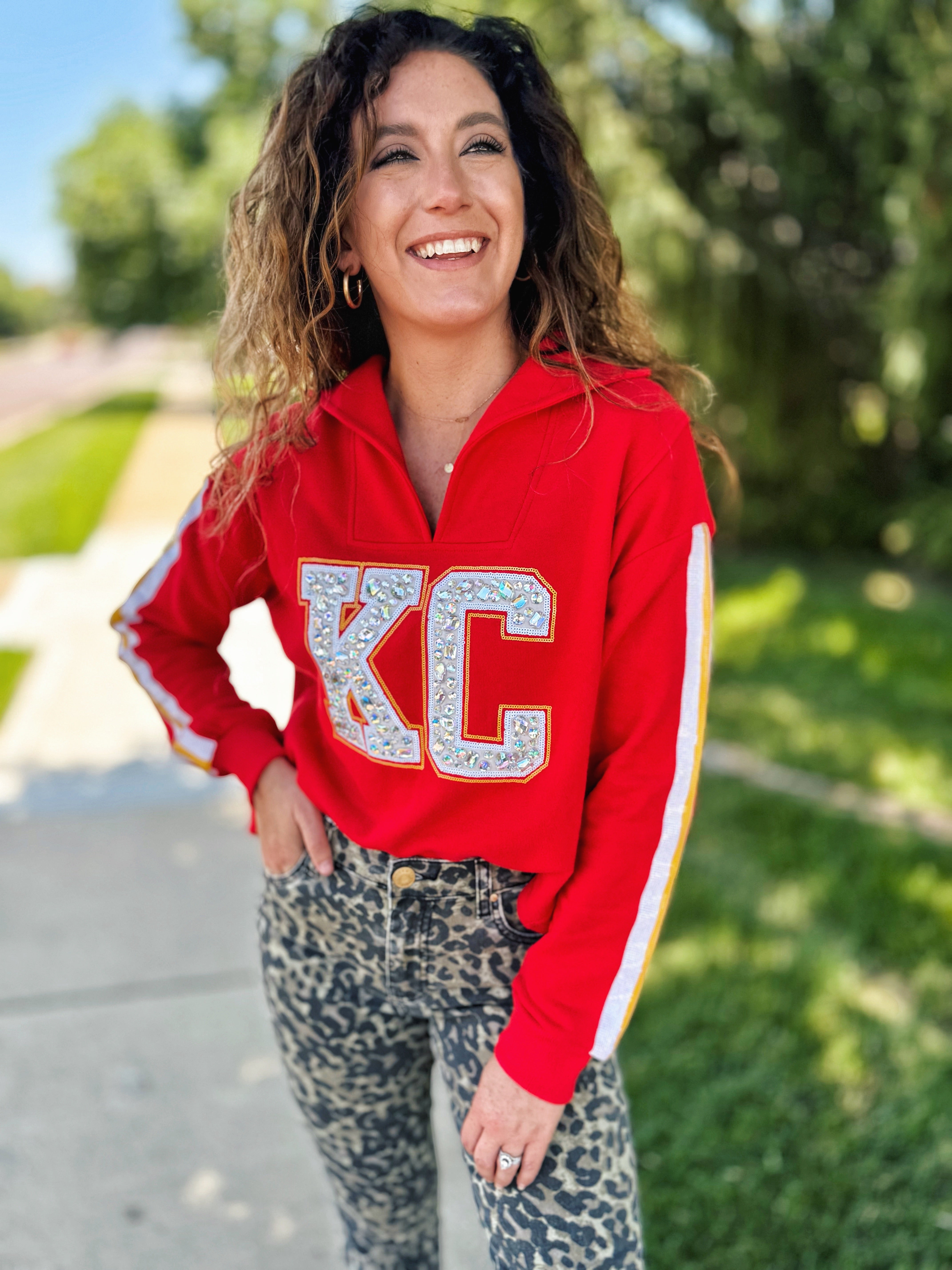 Gem KC V Neck Sweatshirt - Queen of Sparkles x Amelia's Boutique