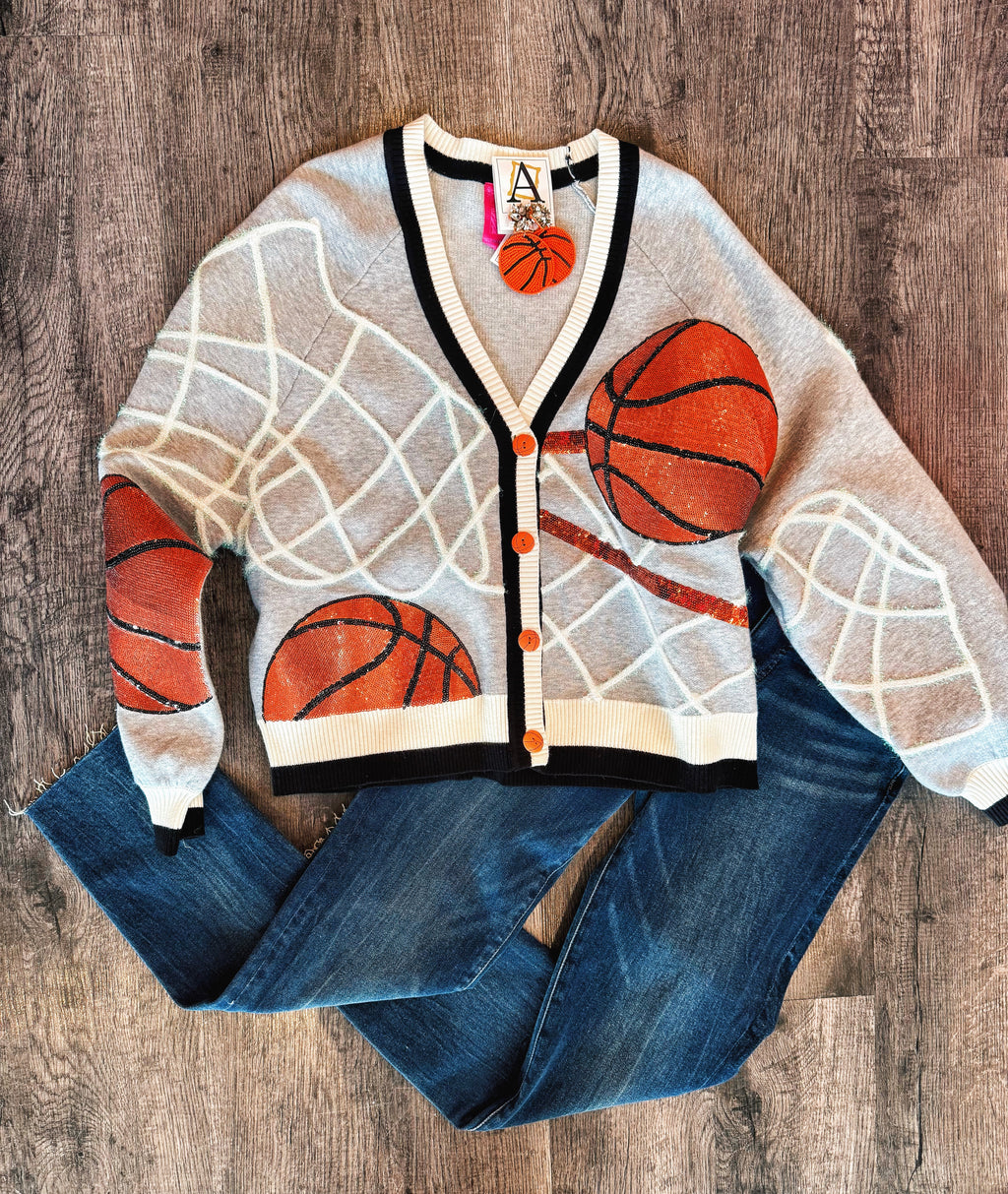 Queen of Sparkles Basketball Cardigan in gray