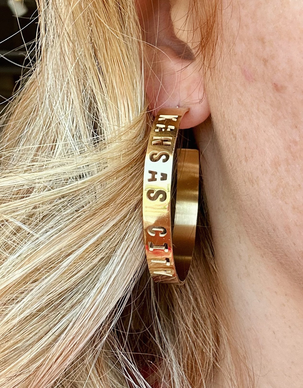 Kansas City Laser Cut Out Gold Hoops