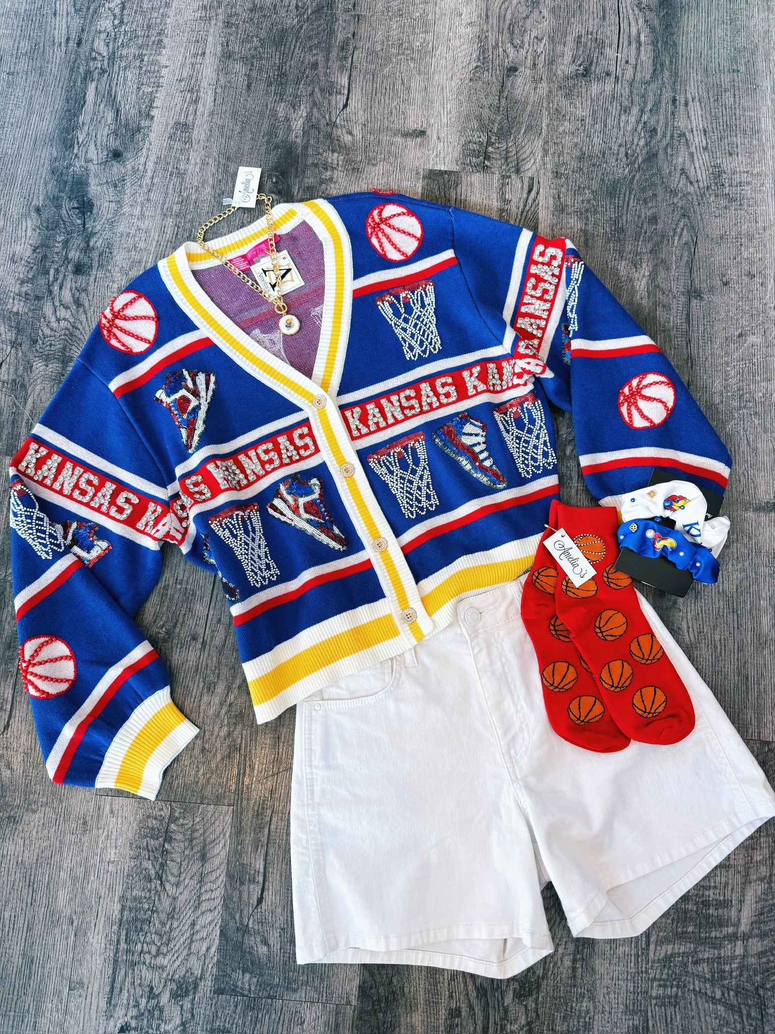 Queen of Sparkles KU Licensed Basketball Cardigan in Blue