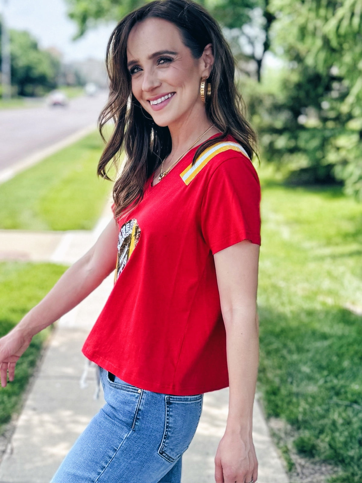 Queen of Sparkles x Amelia’s Boutique Red KC Football Tee