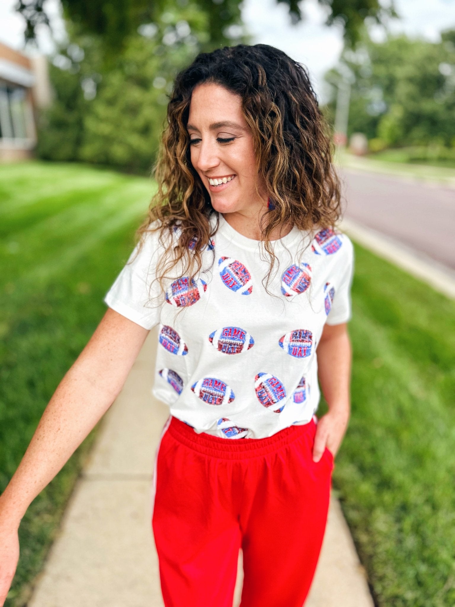 KU Scattered Footballs Queen of Sparkles x Amelia's Boutique - Amelia's Boutique