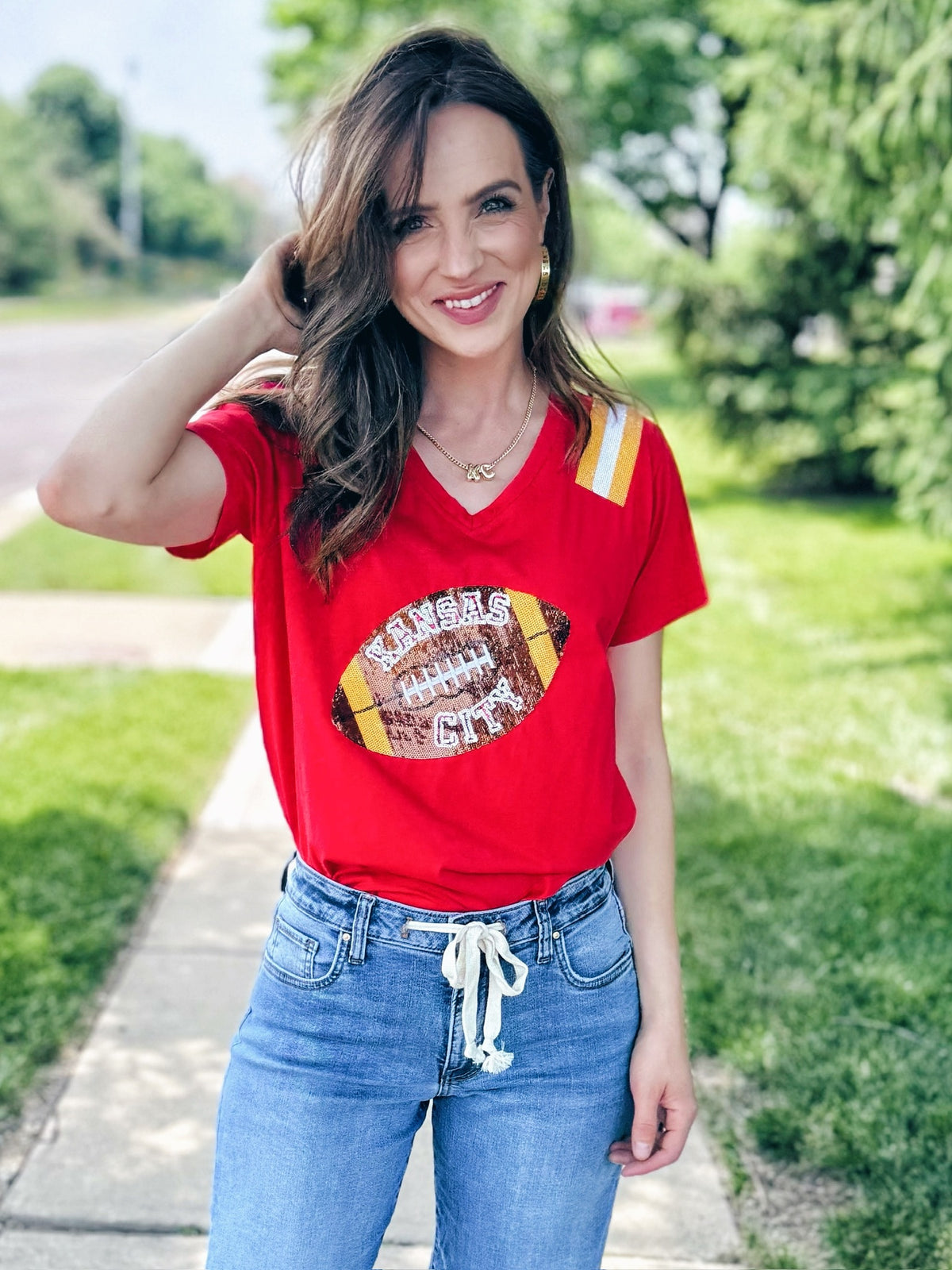 Queen of Sparkles x Amelia’s Boutique Red KC Football Tee