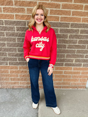 Queen of Sparkles X Amelia's Boutique - Fuzzy Kansas City Script Sweatshirt