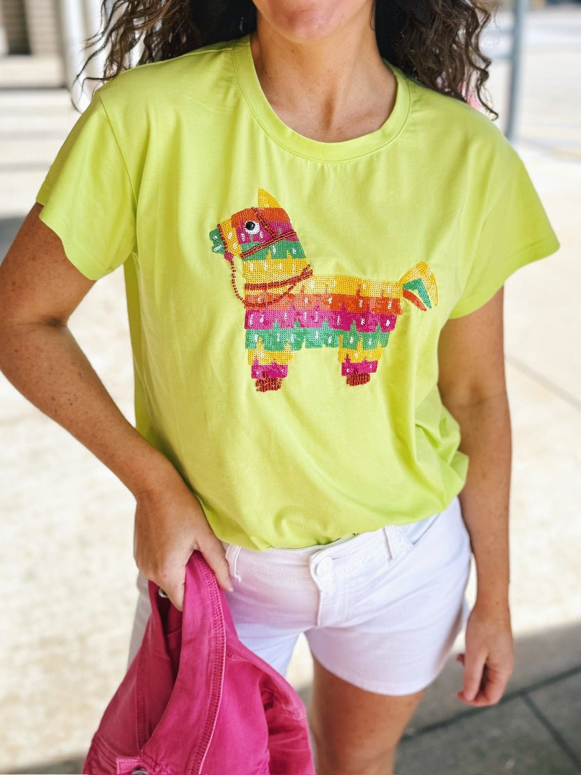 Women's Queen of Sparkles Pinata Tee in Lime Green - Amelia's Boutique