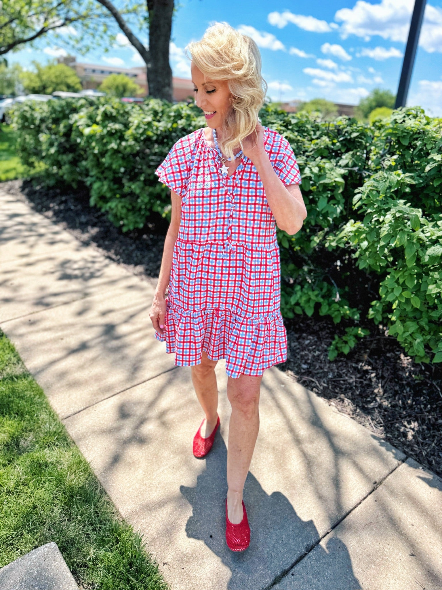 Women’s Gingham Dress in Blue and Red