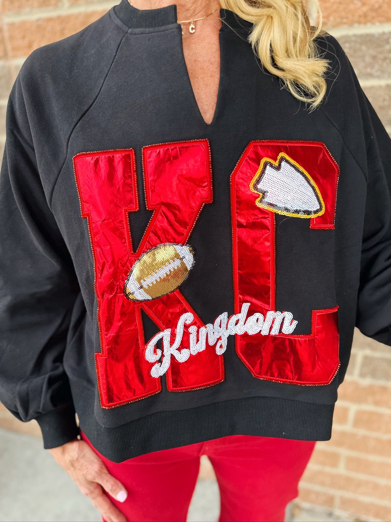 Red KC Metallic Kingdom Sweatshirt - Queen of Sparkles x Amelia's Boutique - Amelia's Boutique