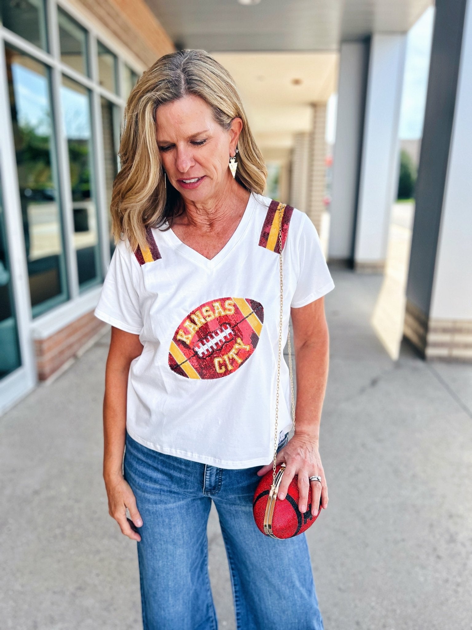 V Neck Football Jersey Tee - Queen of Sparkles x Amelia's Collab - Amelia's Boutique