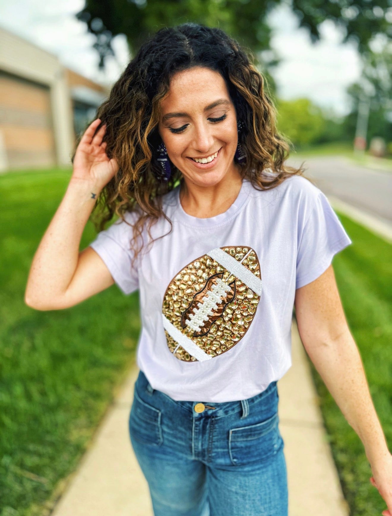 Queen of Sparkles Gem Football Tee in Lavender