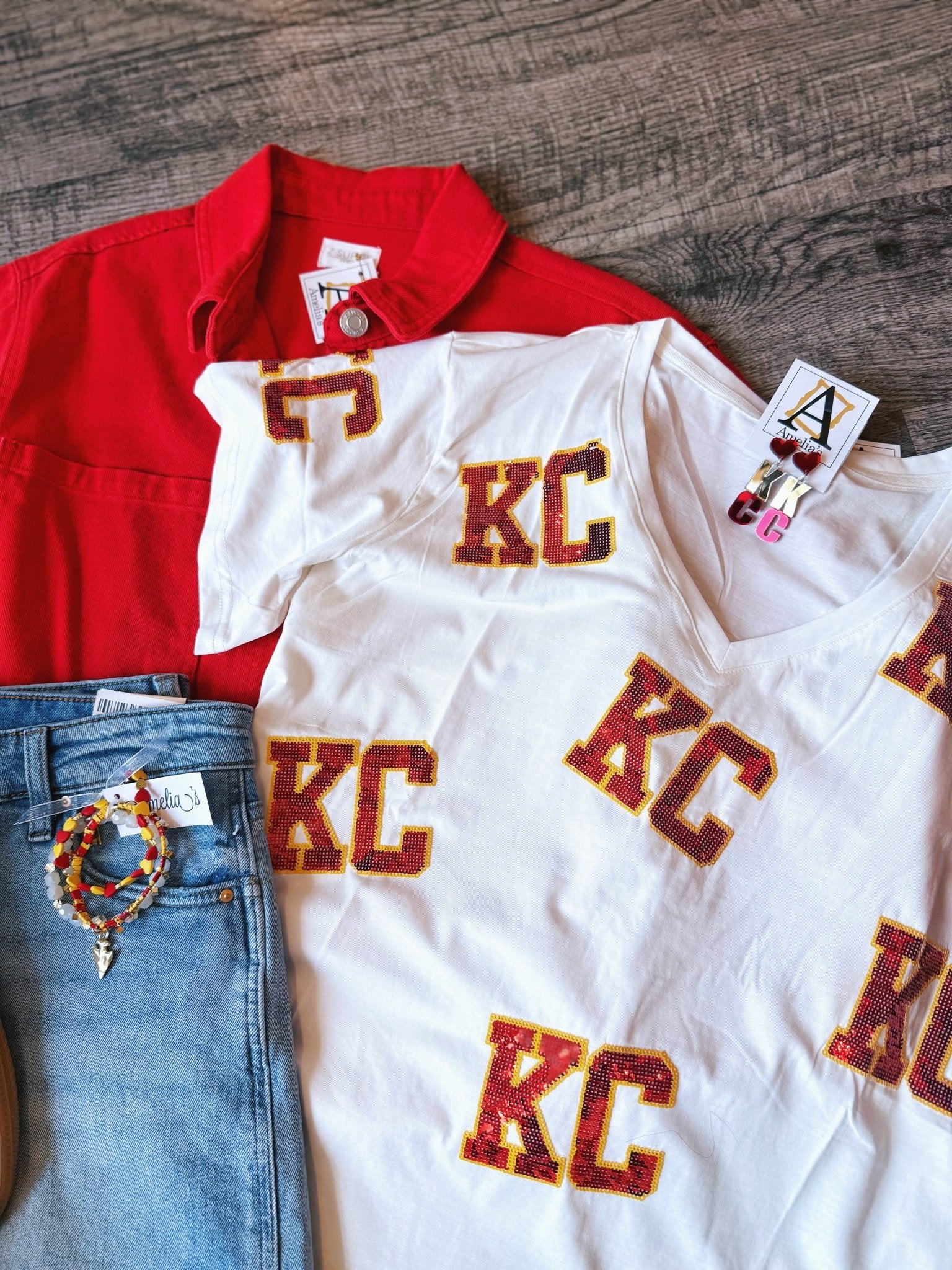 Scattered KC Tee - Queen of Sparkles X Amelia's Boutique - Amelia's Boutique
