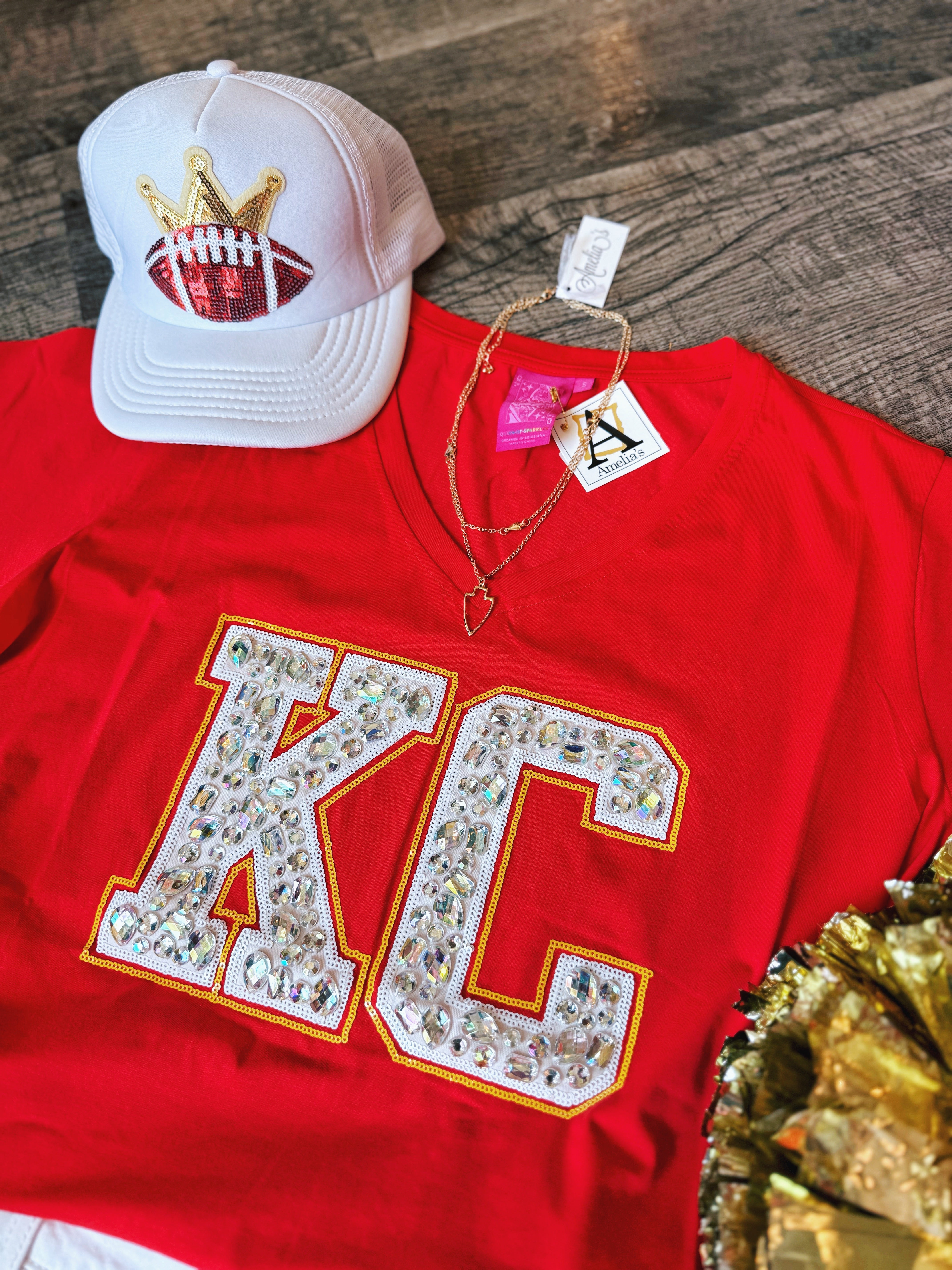 KC Gem V Neck Tee - Queen of Sparkles x Amelia's Collab