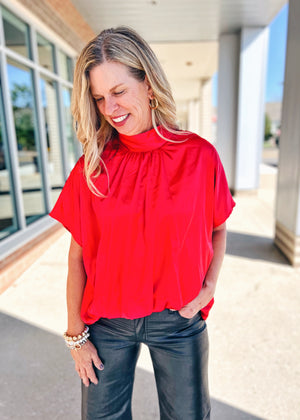 Back Bowtie Satin Top in 2 Colors - Red