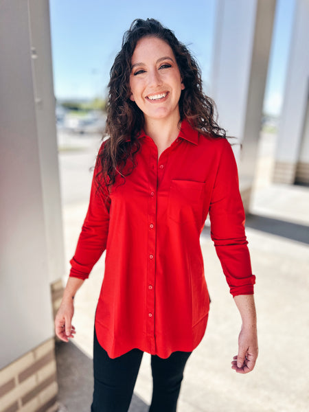 Red sweater button down shirt cheap