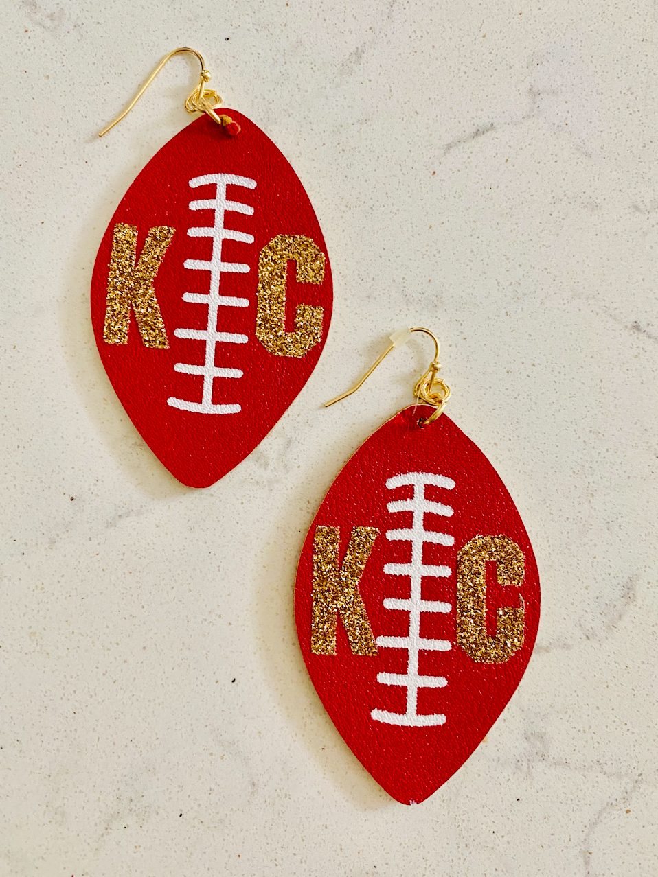 KC Football Earring with Gold Sparkle KC