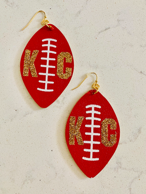 KC Football Earring with Gold Sparkle KC