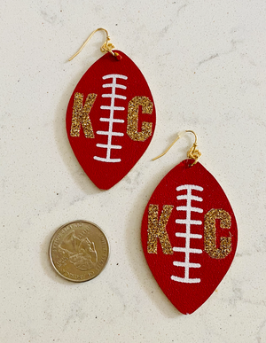 KC Football Earring with Gold Sparkle KC