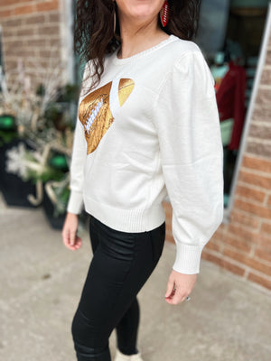Sequin Football Sweater with Shoulder Details